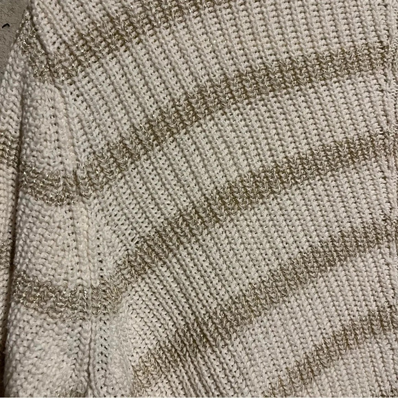TALBOTS Outlet Metallic Gold Striped Cable Knit Mock Neck Sweater Size Large L - Picture 4 of 11